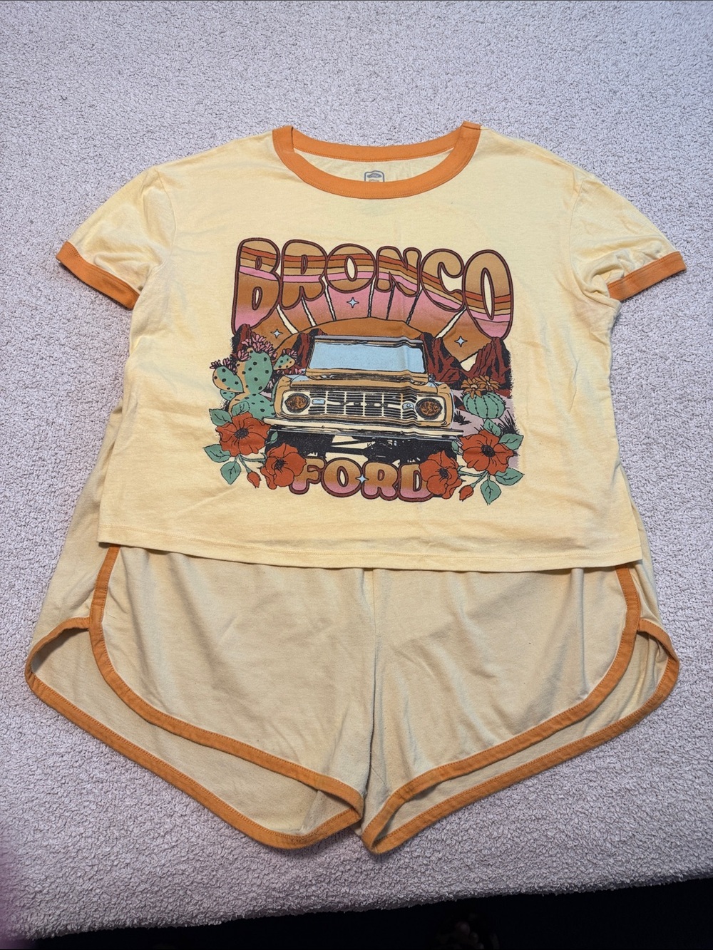 Ford Yellow Tee with Orange Trim Walmart pajamas women bronco mismatched xl xxl - Picture 1 of 5